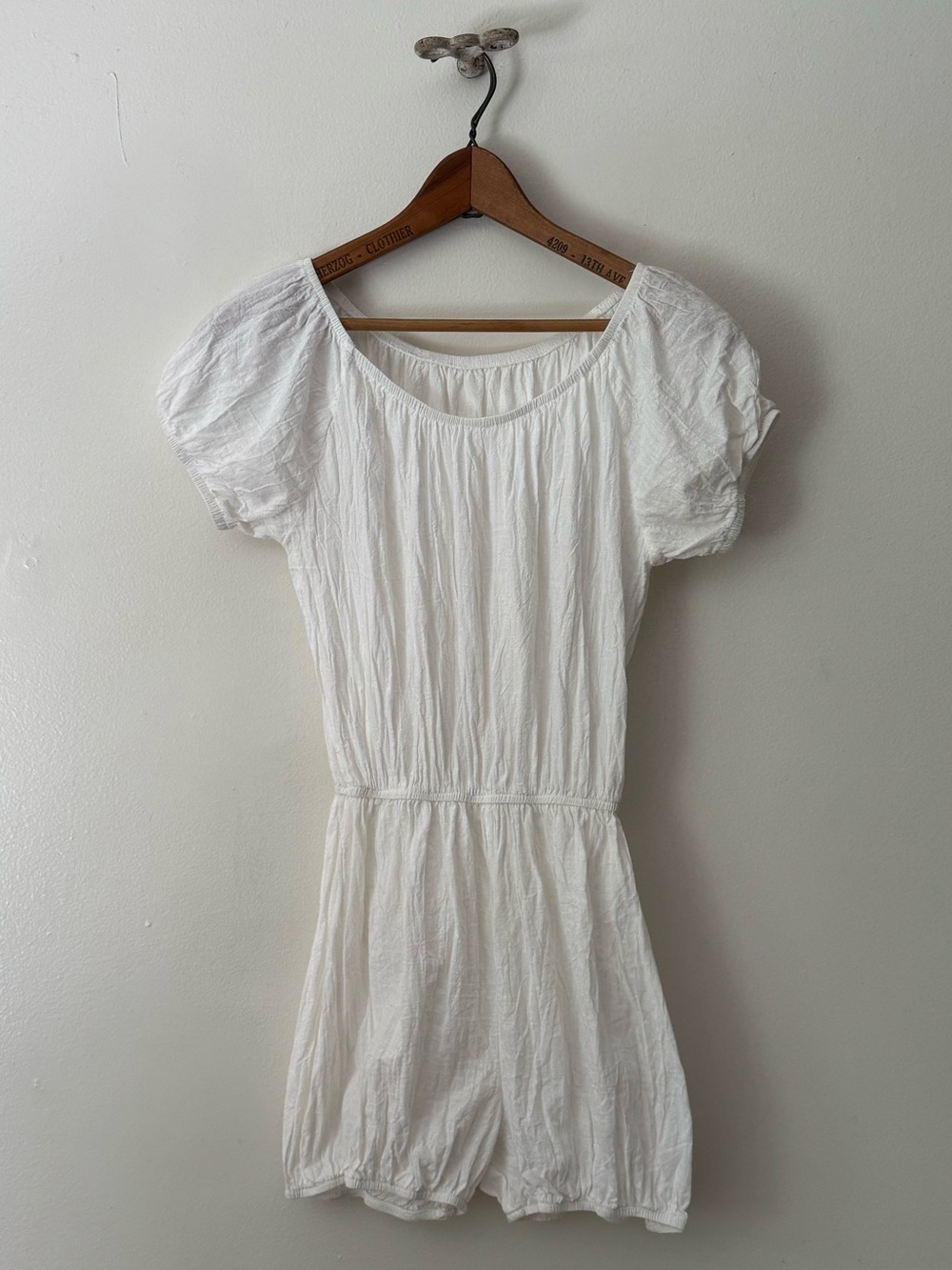 Vintage 70s White 100% Cotton Gauze Playsuit.